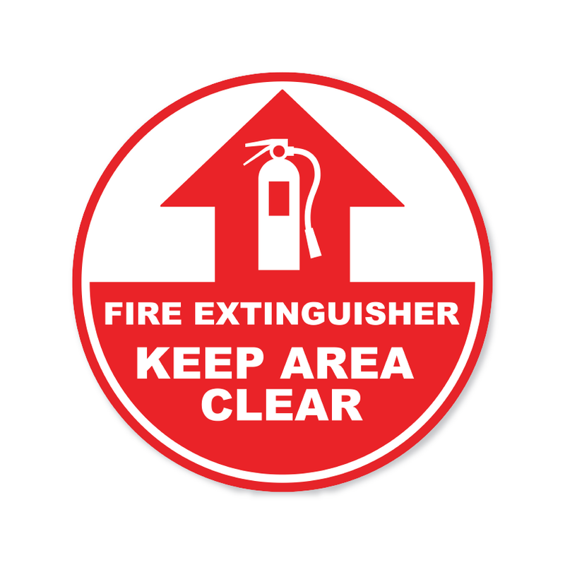 Fire Extinguisher Keep Area Clear (Graphic And Arrow) - Circle Anti-Slip Floor Sticker - 12"/17" Diameter