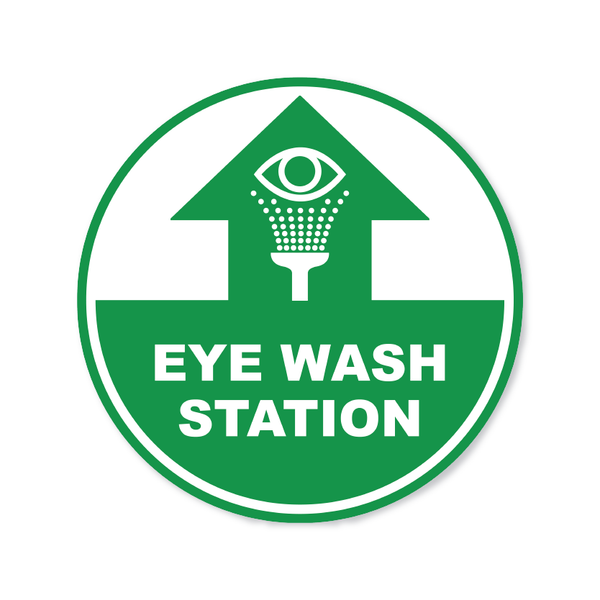 Eyewash Station (Graphic And Arrow) - Circle Anti-Slip Floor Sticker - 12"/17" Diameter