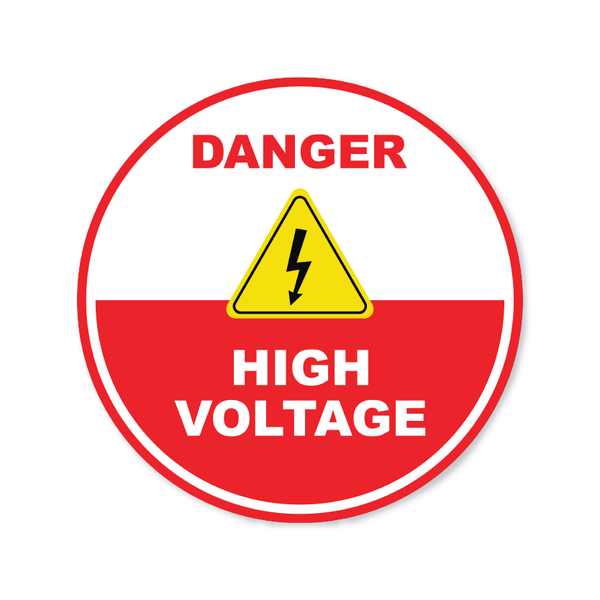 Danger High Voltage- Circle Anti-Slip Floor Sticker - 12"/17" Diameter