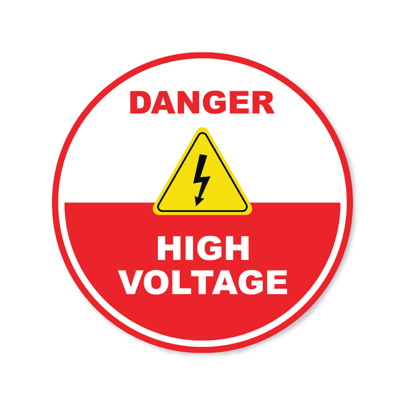 Danger High Voltage- Circle Anti-Slip Floor Sticker - 12"/17" Diameter